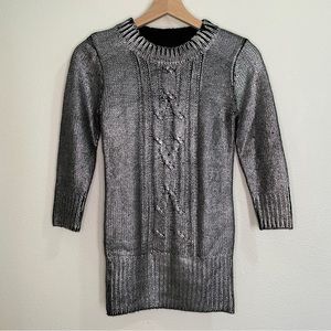 Rock & Republic 3/4 Sleeve Cable Knit Sweater Dress -  Silver Metallic Painted
